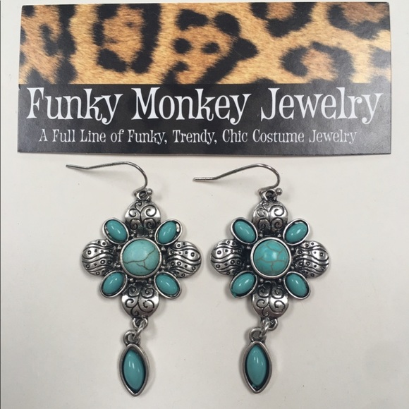 Funky Monkey Jewelry Jewelry Funky Faux Turquoise Hanging Earrings
